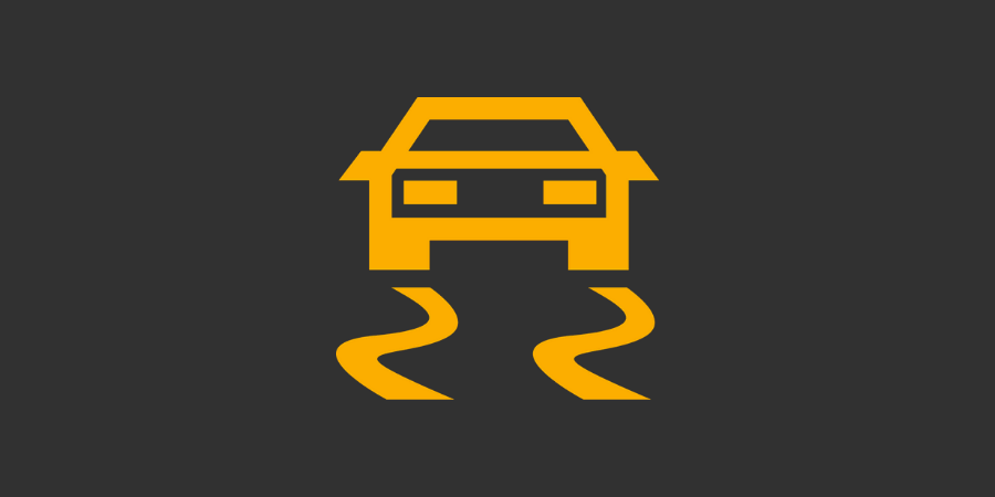Symbol:  Gul bil med bremsespor.